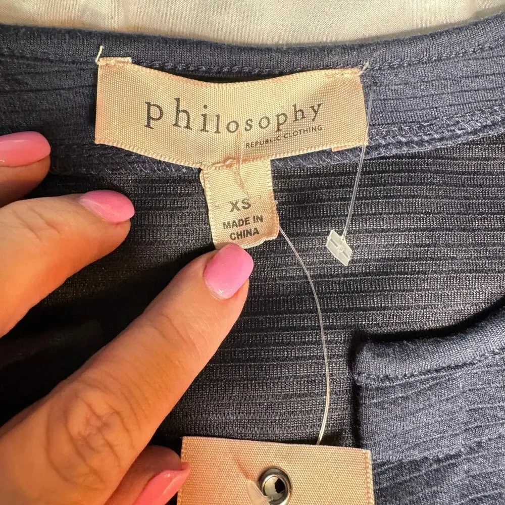 Philosophy Republic Clothing Womens XS Navy Open Front Cardigan NWT Pockets